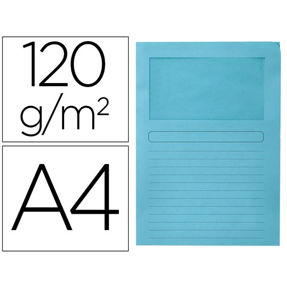 Subcarpeta Cartulina Q-Connect Din A4 Azul Con Ventana Transparente 120 G/M2