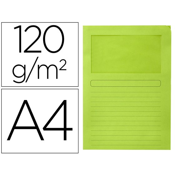 Subcarpeta Cartulina Q-Connect Din A4 Verde Con Ventana Transparente 120 Gr