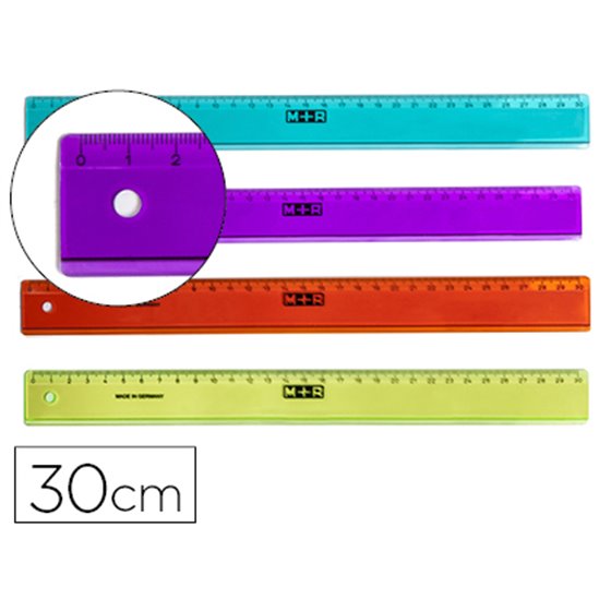 Regla M+R 30 Cm Plastico Graduada Y Biselada Colores Surtidos