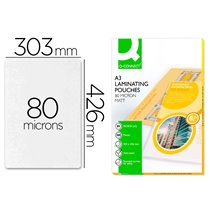 Bolsa De Plastificar Q-Connect 303 X 426 Mm 80 Mc Din A3 Mate Caja De 100 Unidades