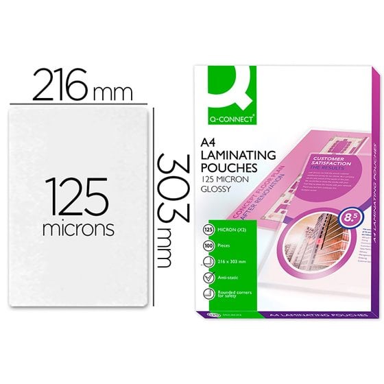 Bolsa De Plastificar Q-Connect 303 X 216 Mm 125 Mc Din A4 A Caja De 100 Unidades