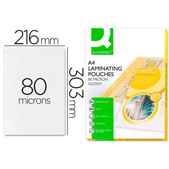 Bolsa De Plastificar Q-Connect 303 X 216 Mm 80 Mc Din A4 Caja De 100 Unidades