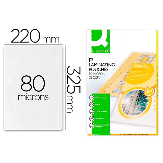 Bolsa De Plastificar Q-Connect 325 X 220 Mm 80 Mc Folio Caja De 100 Unidades