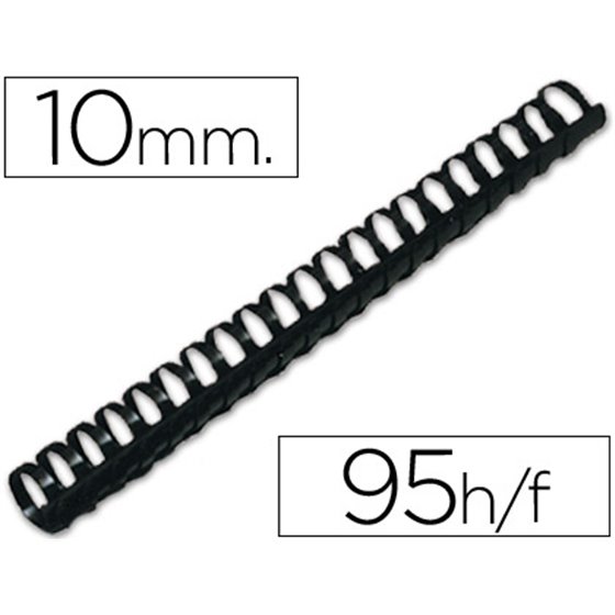 Canutillo Q-Connect Redondo 10 Mm Plastico Negro Capacidad 95 Hojas Caja De 100 Unidades