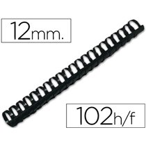 Canutillo Q-Connect Redondo 12 Mm Plastico Negro Capacidad 102 Hojas Caja De 100 Unidades