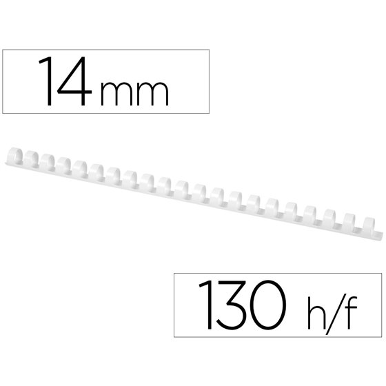Canutillo Q-Connect Redondo 14 Mm Plastico Blanco Capacidad 130 Hojas Caja De 100 Unidades