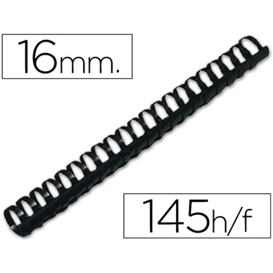 Canutillo Q-Connect Redondo 16 Mm Plastico Negro Capacidad 145 Hojas Caja De 50 Unidades