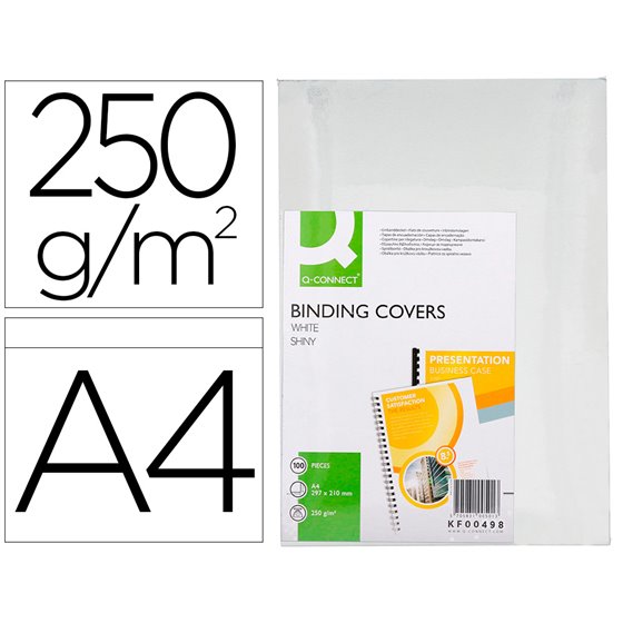 Tapa De Encuadernacion Q-Connect Carton Din A4 Blanco Brillante 250 Gr Caja De 100 Unidades