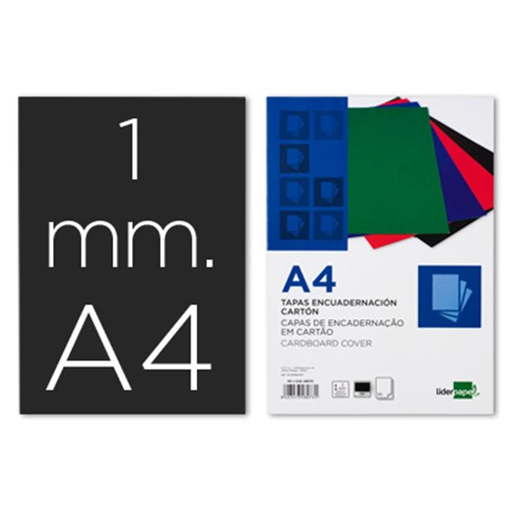 Tapa Encuadernacion Liderpapel Carton A4 1Mm Negra Paquete De 50 Unidades