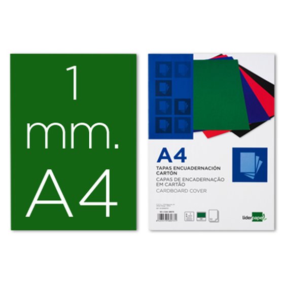 Tapa Encuadernacion Liderpapel Carton A4 1Mm Verde Paquete De 50 Unidades