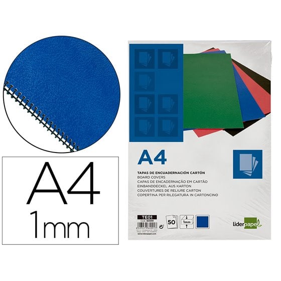 Tapa Encuadernacion Liderpapel Carton A4 1Mm Azul Paquete De 50 Unidades