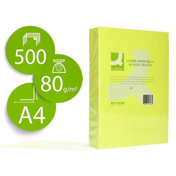 Papel Color Q-Connect Din A4 80Gr Amarillo Neon Paquete De 500 Hojas