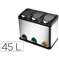 Papelera Contenedor Q-Connect Metalica Con Tapadera De Plastico Y Pedal 3 Depositos 45L 605X340X485 Mm