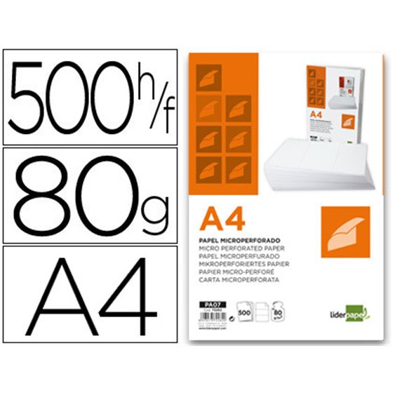 Papel Liderpapel A4 80G/M2 Liso Microperforado En Tres Partes Iguales Paquete De 500 Hojas