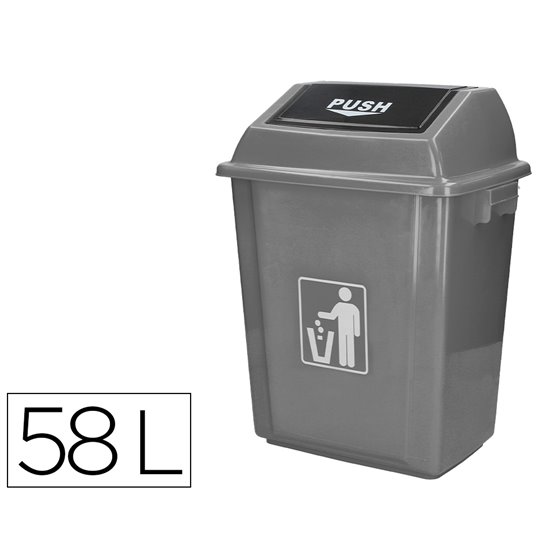 Papelera Contenedor Q-Connect Plastico Con Tapa De Balancin 58 Litros Gris 470X330X760 Mm