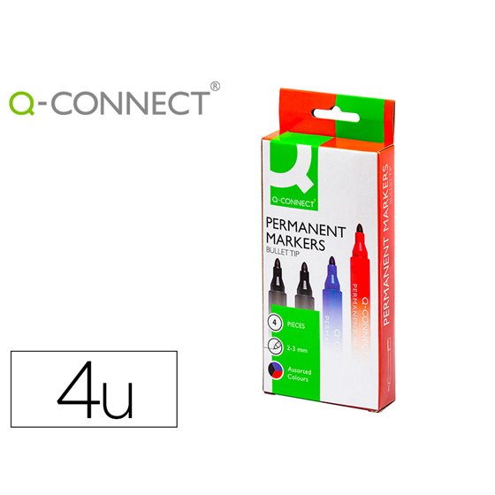 Rotulador Q-Connect Marcador Permanente Estuche De 4 Colores Surtidos Punta Redonda 3 Mm