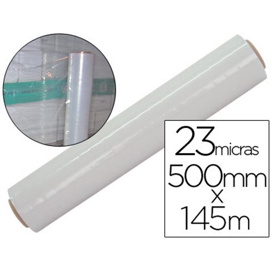 Film Extensible Q-Connect Manual Ancho 500 Mm Largo 145 Mt Espesor 23 Micras Transparente