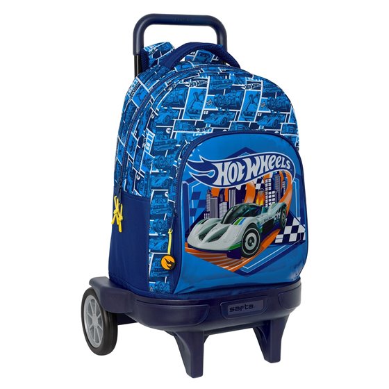 Mochila Con Ruedas Compact Evolution Extraible Hot Wheels "Sonny" 33 x 45 x 22 cm.