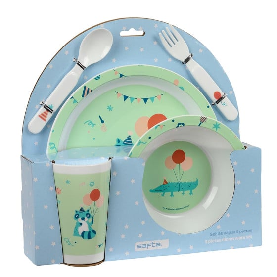 Set De Platos, Cubiertos Y Vaso Safta Preescolar "Fiesta" 
