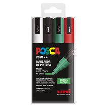 Rotulador POSCA Acrílico Base Agua PC-5M/4C Estuche De 4 Marcadores NAVIDAD