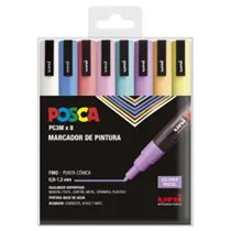 Rotulador POSCA Acrílico Base Agua PC-3M/8C Estuche De 8 Marcadores PASTEL