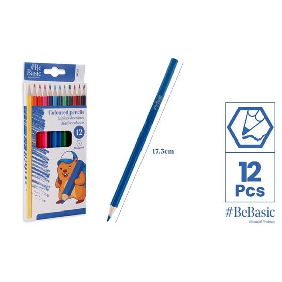 Lapices De Colores BEBASIC Madera Hexagonal 12 Uds.