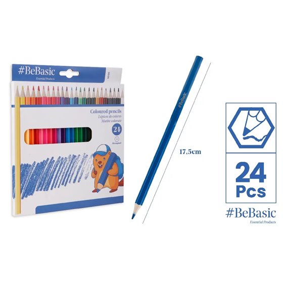 Lapices De Colores BEBASIC Madera Hexagonal 24 Uds.