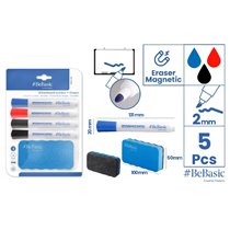 Set De Marcadores De Pizarra Y Borrador BEBASIC Borrador y 4 Rotuladores: 2 Negros 1 Rojo 1 Azul