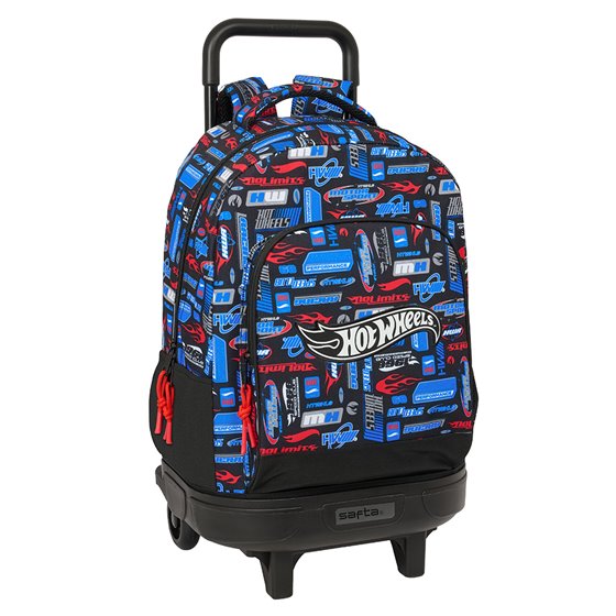Mochila Grande Con Ruedas Compact Extraible Simple Hot Wheels 33 x 45 x 22 cm.