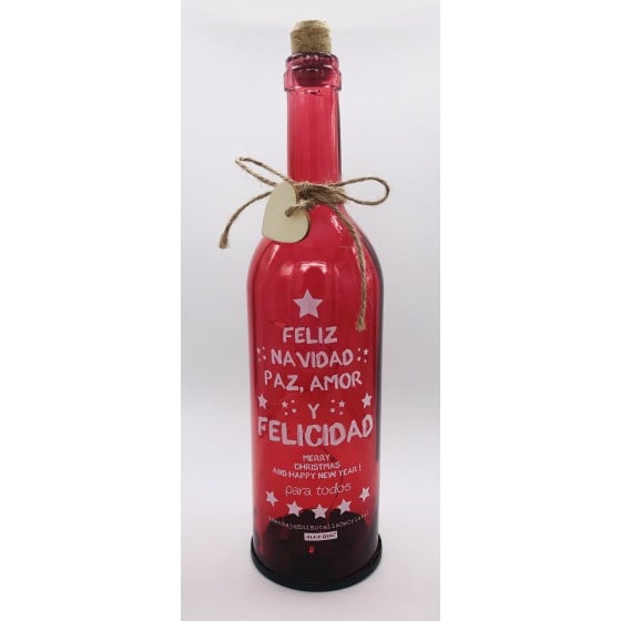 Botella Decorativa Con Luz Led ROYMART "Feliz Navidad"
