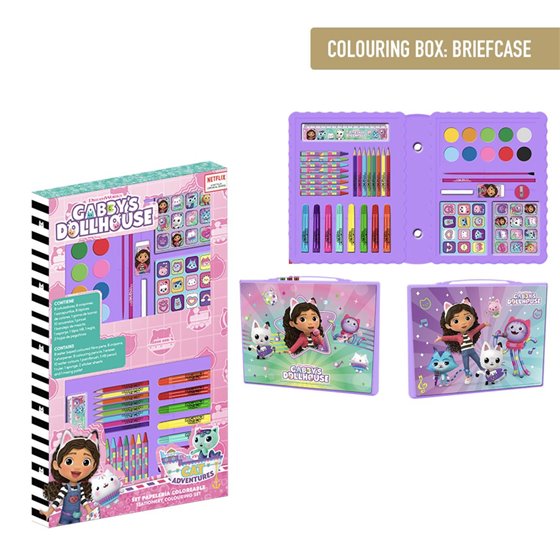 Set Papelería Coloreable Caja Gabby´S Dollhouse Cerdá 26.7 x 45.3 x 3.0 cm.