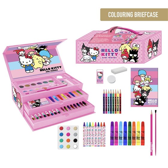 Set Papelería Coloreable Maletín Hello Kitty Cerdá 26.0 x 10.0 x 13.0 cm.