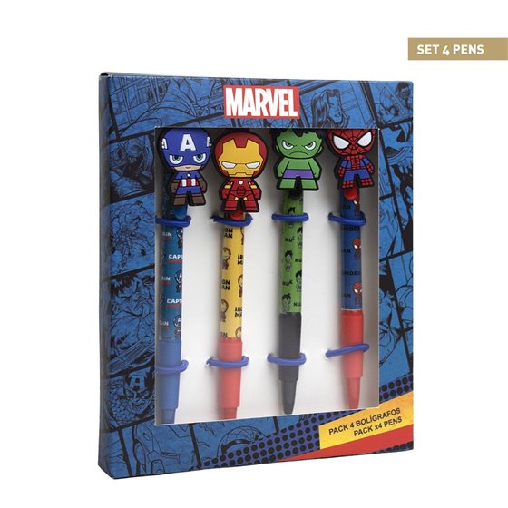 Bolígrafo Pack x4 Marvel Cerdá 13.5 x 2.0 x 16.0 cm.