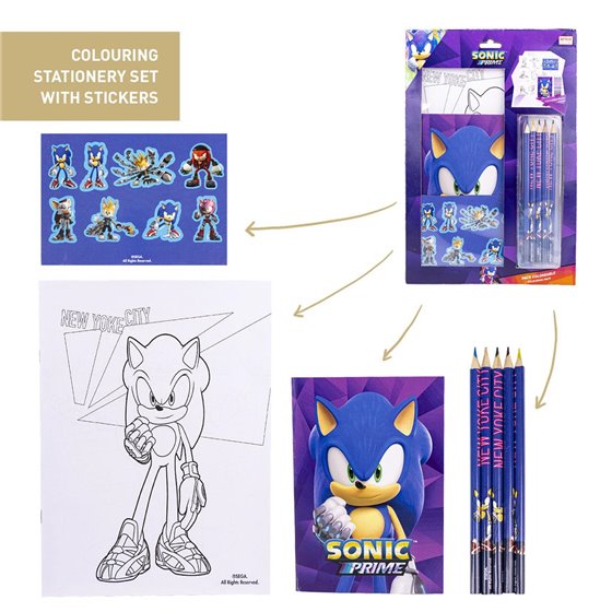Set De Papelería Coloreable Sonic Prime Cerdá 21.5 x 32.0 x  cm.