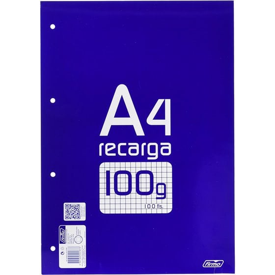 Recambio FIRMÓ A4 100 Hojas 100 g. 4T Modelo Cuadros 5 mm.
