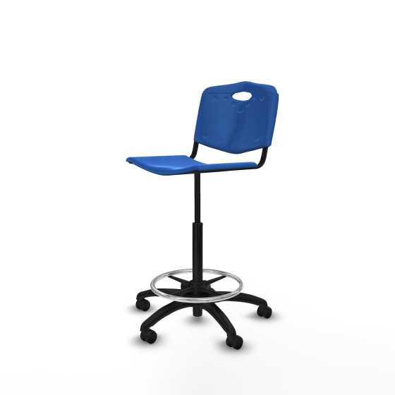 Taburete Robledo giratorio plástico azul sin brazos base poliamida ruedas engomadas 50mm