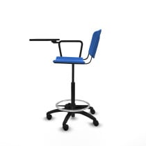 Taburete Robledo giratorio plástico azul brazo con pala diestros base poliamida ruedas nailon 50mm