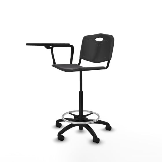 Taburete Robledo giratorio plástico negro brazo con pala diestros base poliamida ruedas nailon 50mm