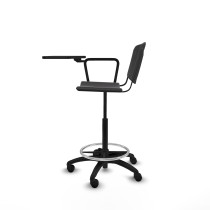 Taburete Robledo giratorio plástico negro brazo con pala diestros base poliamida ruedas nailon 50mm