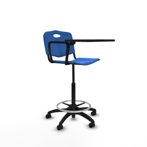 Taburete Robledo giratorio plástico azul brazo con pala diestros base poliamida ruedas engomadas 50mm