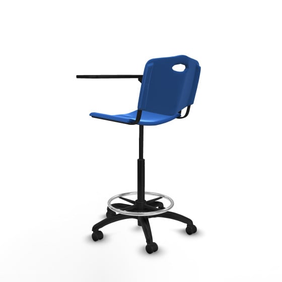 Taburete Robledo giratorio plástico azul brazo con pala diestros base poliamida ruedas engomadas 50mm