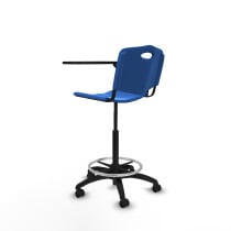 Taburete Robledo giratorio plástico azul brazo con pala diestros base poliamida ruedas engomadas 50mm