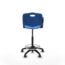 Taburete Robledo giratorio plástico azul brazo con pala diestros base poliamida ruedas engomadas 50mm