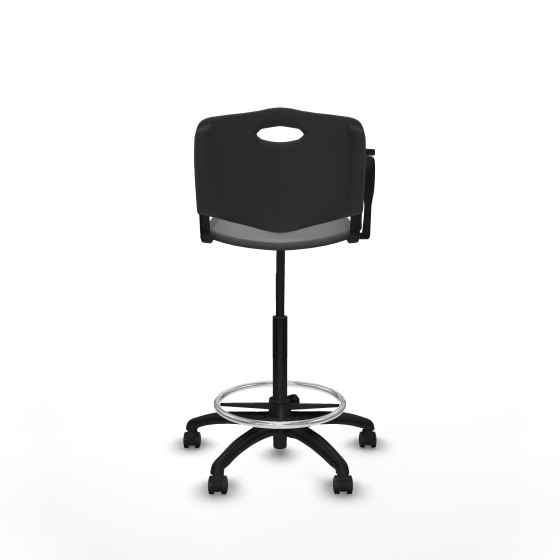 Taburete Robledo giratorio plástico negro brazo con pala diestros base poliamida ruedas engomadas 50mm