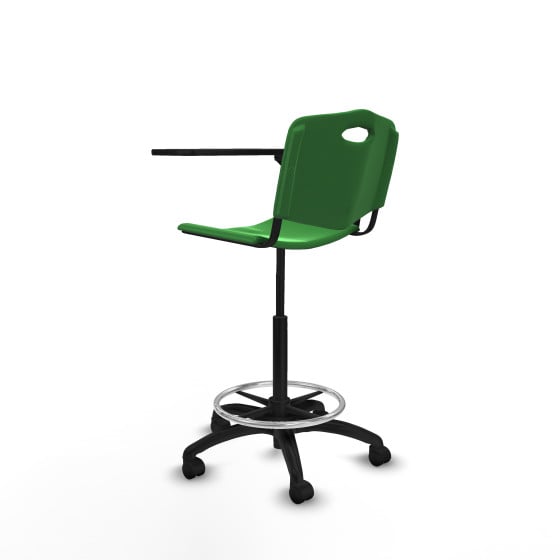 Taburete Robledo giratorio plástico verde brazo con pala diestros base poliamida ruedas nailon 50mm
