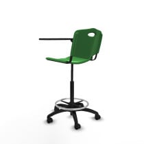 Taburete Robledo giratorio plástico verde brazo con pala diestros base poliamida ruedas nailon 50mm