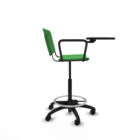 Taburete Robledo giratorio plástico verde brazo con pala diestros base poliamida ruedas nailon 50mm