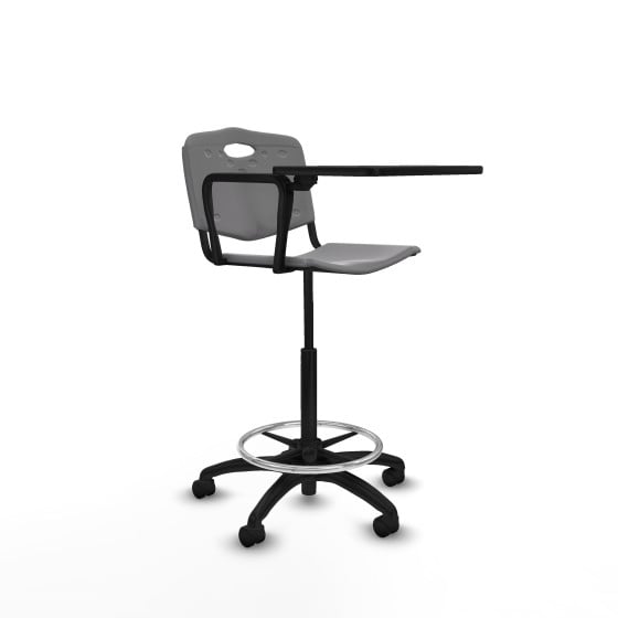 Taburete Robledo giratorio plástico gris claro brazo con pala diestros base poliamida ruedas nailon 50mm