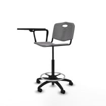 Taburete Robledo giratorio plástico gris claro brazo con pala diestros base poliamida ruedas nailon 50mm