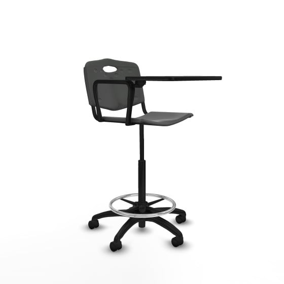 Taburete Robledo giratorio plástico gris oscuro brazo con pala diestros base poliamida ruedas nailon 50mm
